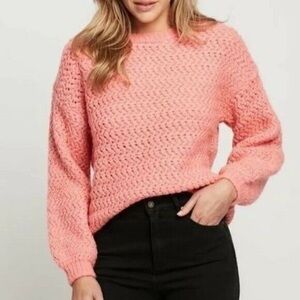 Vero Moda Coral Pink Freja Balloon Sleeve Crew Neck Sweater Size XS